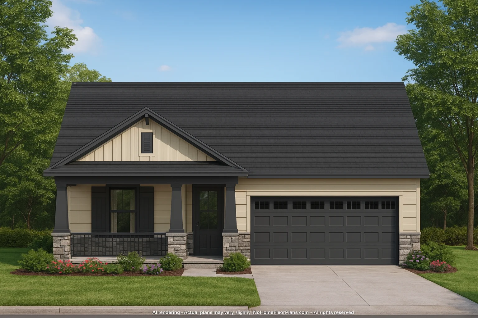 Craftsman Style Home Floor Plan with 2–3 Bedrooms and Covered Porches