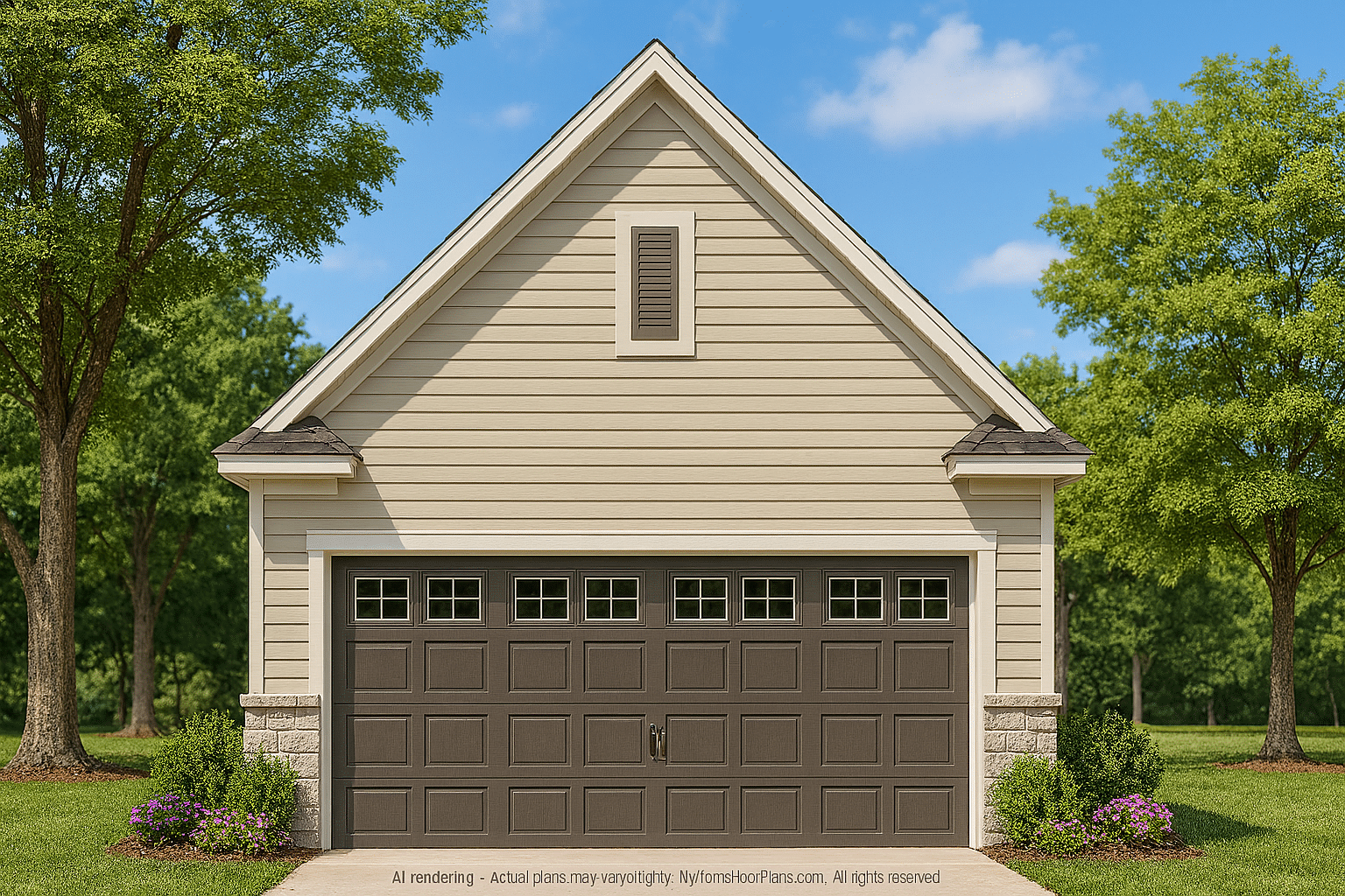 Custom Detached Garage Plan – 2 Bays, 623 Sq. Ft. with Classic Siding Exterior