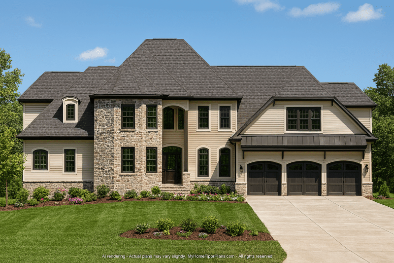Custom Home Plan with 3 Beds, 3.5 Baths – French Elegance & Modern Function
