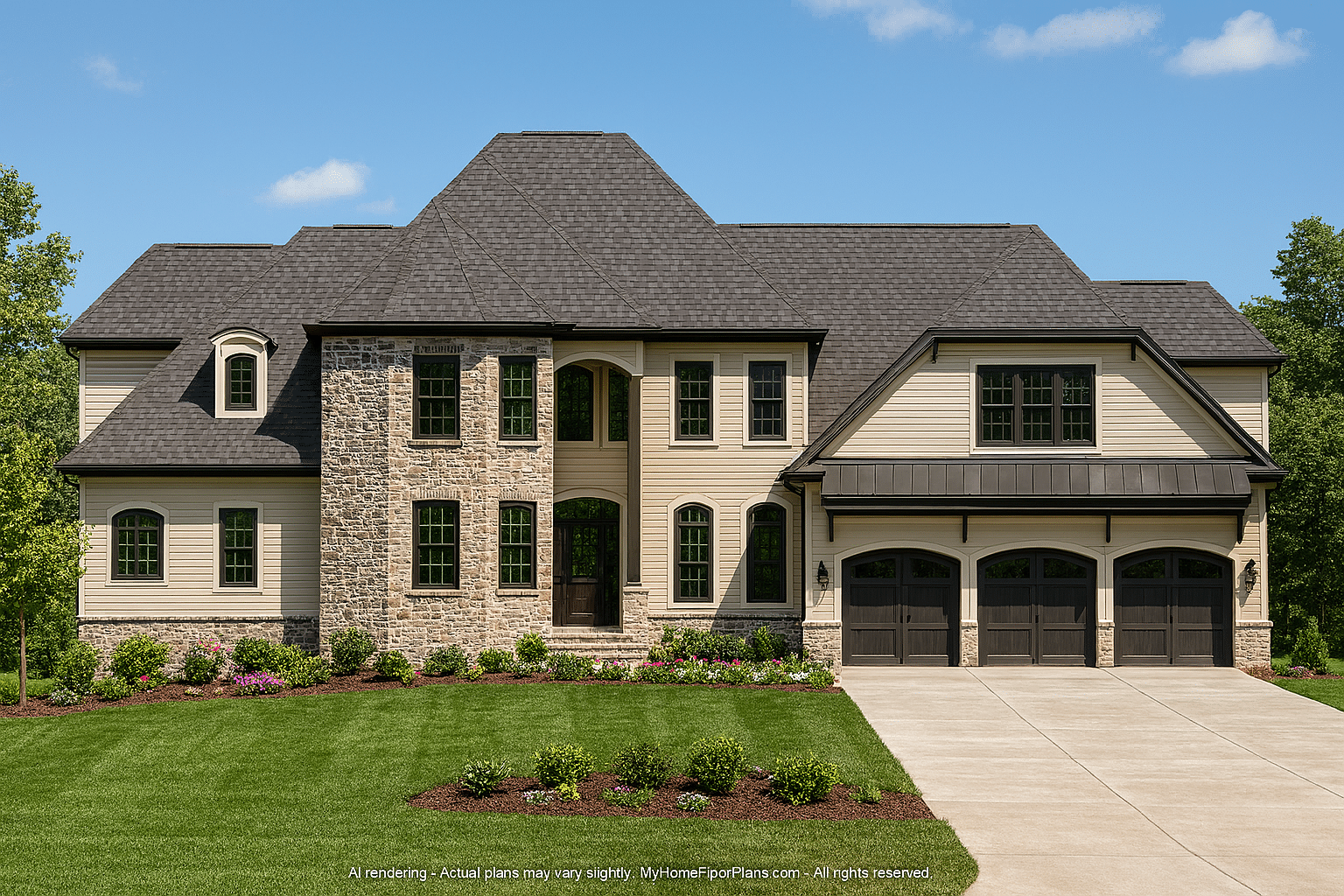 Custom Home Plan with 3 Beds, 3.5 Baths – French Elegance & Modern Function