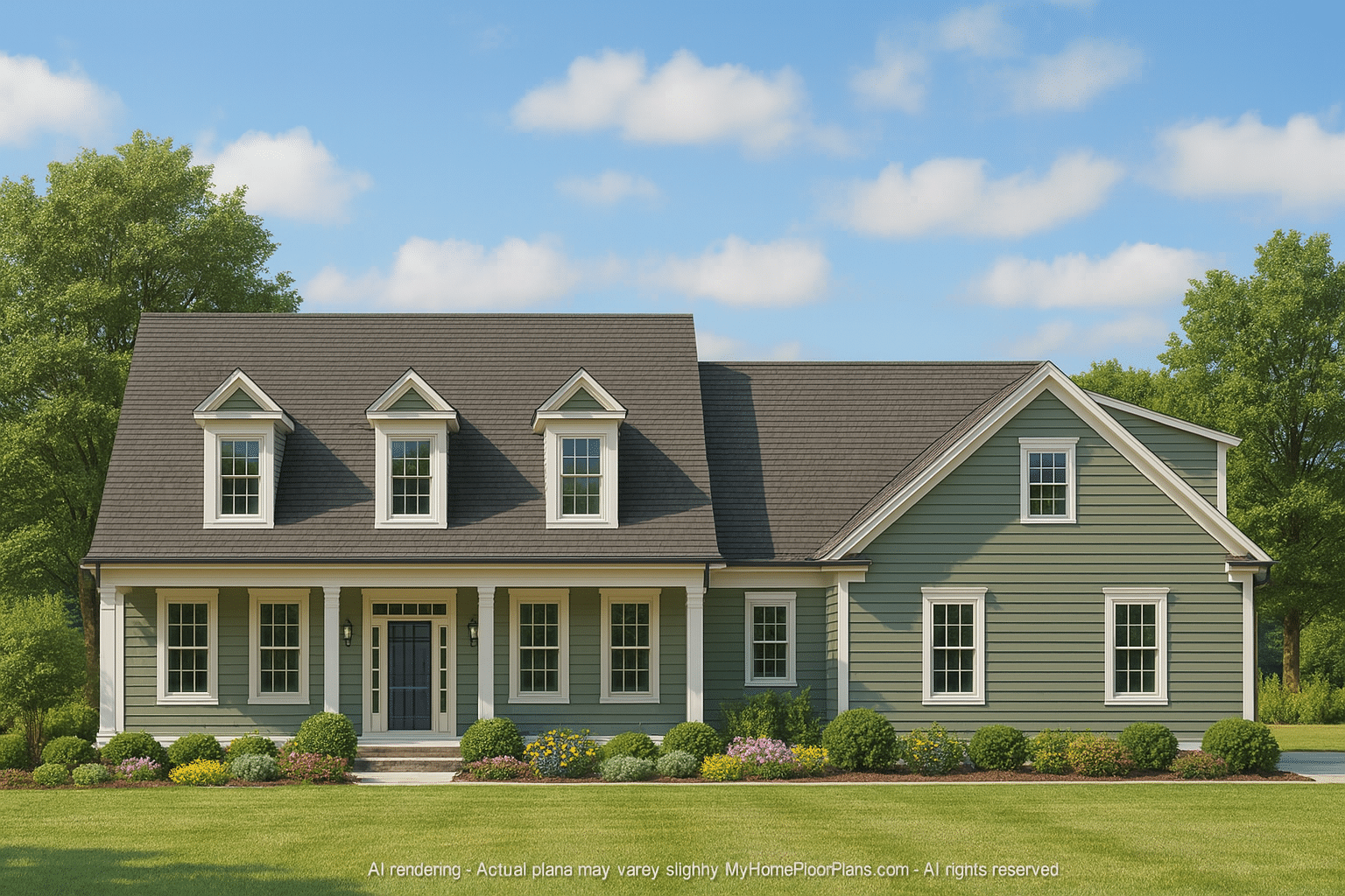 Customizable 2-Story House Plan with Colonial Farmhouse Design