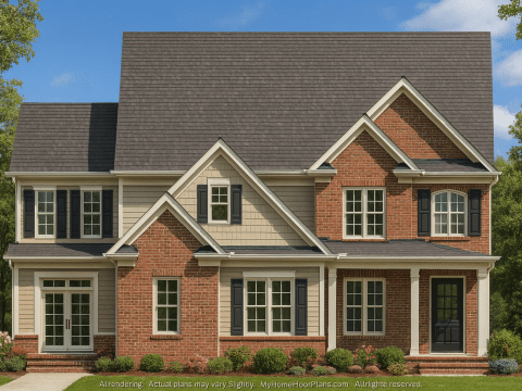 Customizable 3-Story Craftsman House Plan with 3D Floor Layout