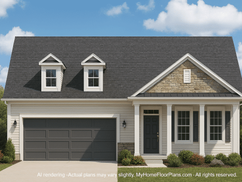 Efficient 1.5-Story House Plan with Open Layout & Vaulted Ceilings