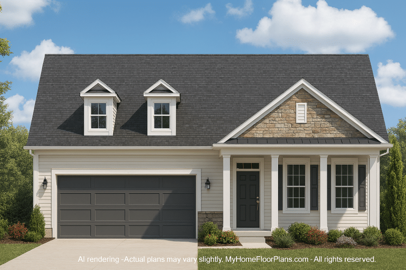 Efficient 1.5-Story House Plan with Open Layout & Vaulted Ceilings