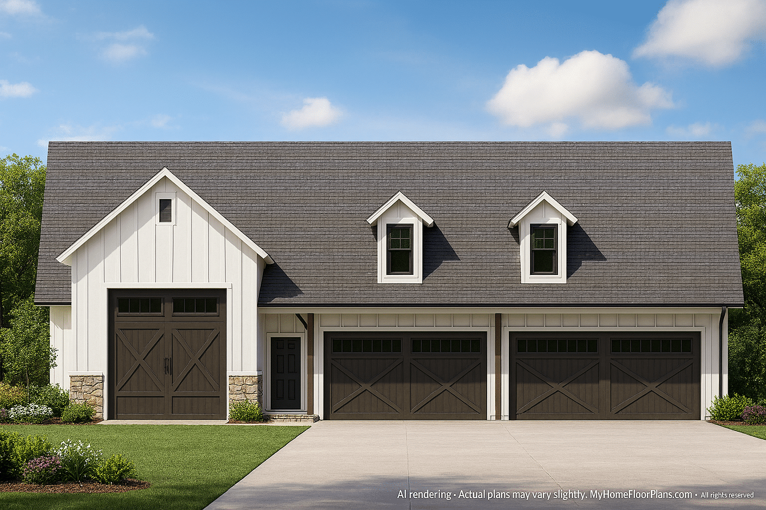 Efficient Garage House Plan with Living Space & CAD Blueprints