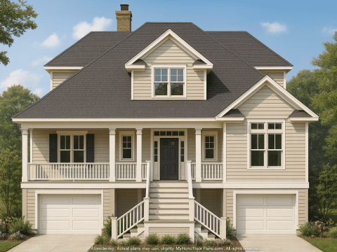 Effortless Coastal Living 2-Story Beach House Plan with 3 Beds & 4 Baths