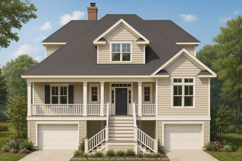 Effortless Coastal Living 2-Story Beach House Plan with 3 Beds & 4 Baths