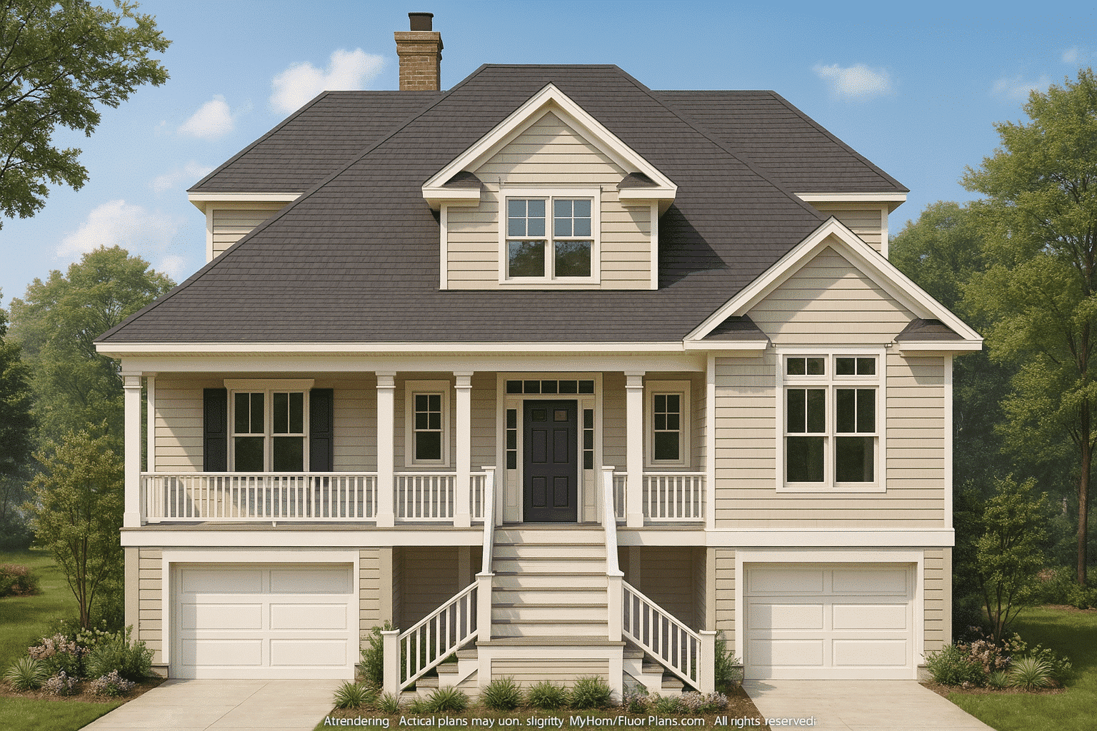 Effortless Coastal Living 2-Story Beach House Plan with 3 Beds & 4 Baths