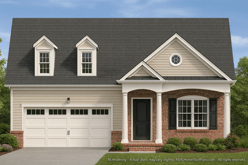 Elegant 1-Story House Plan with Classic Architecture and CAD Blueprints