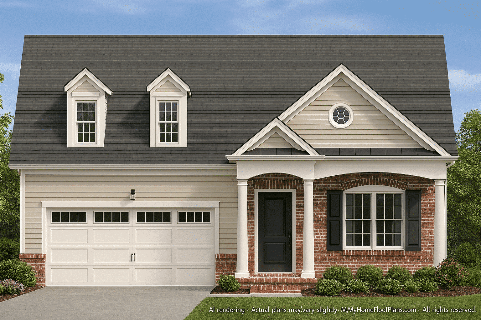 Elegant 1-Story House Plan with Classic Architecture and CAD Blueprints