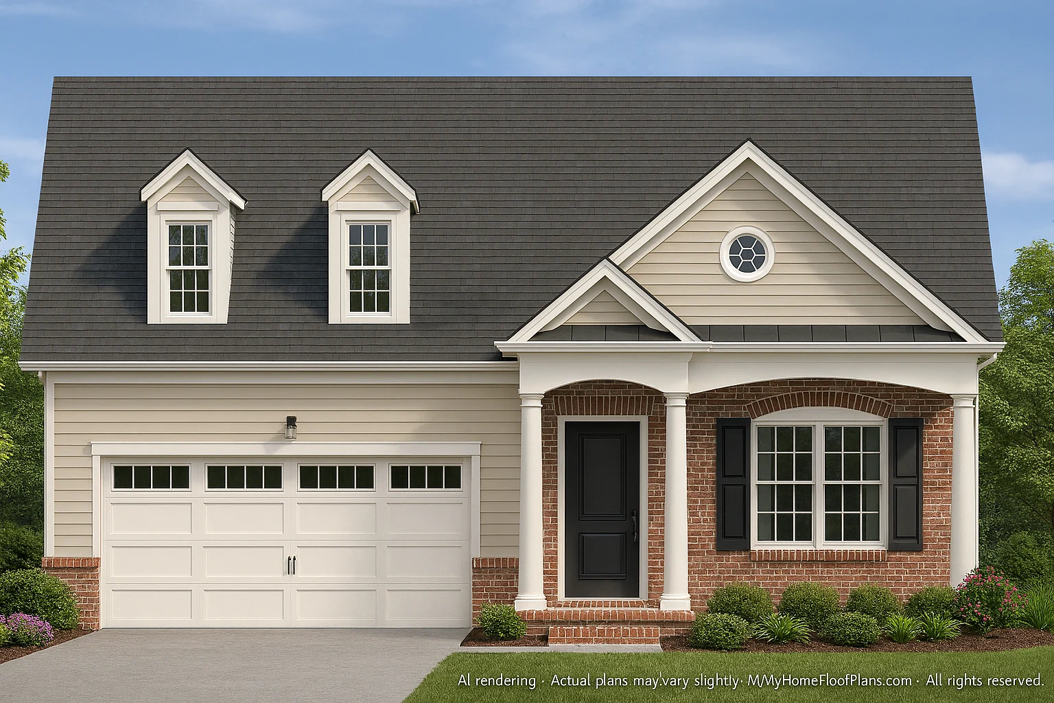 Elegant 1-Story House Plan with Classic Architecture and CAD Blueprints