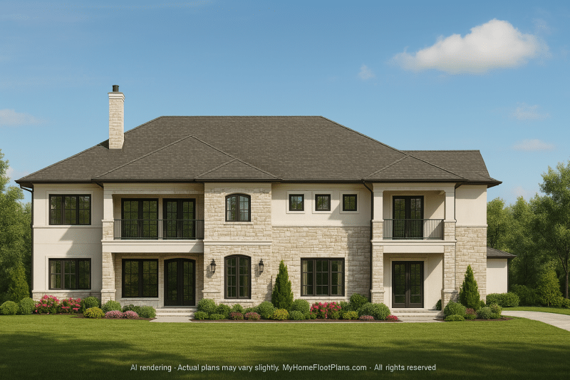 Elegant 1.5-Story House Floor Plan with Vaulted Ceilings and Traditional Design