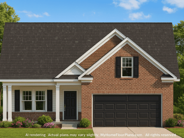 Elegant 1.5-Story House Plan with Brick Architecture & Open Layout