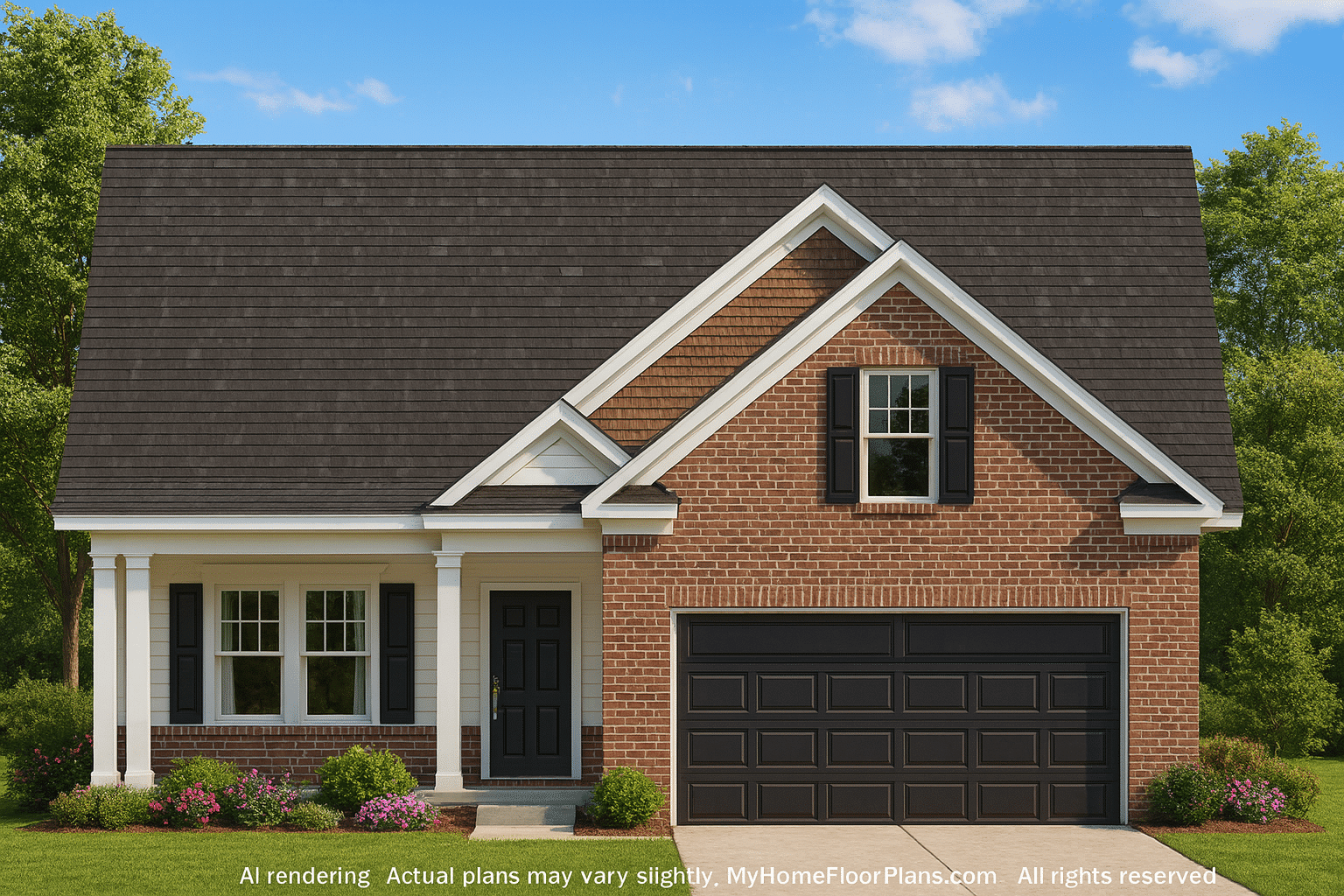 Elegant 1.5-Story House Plan with Brick Architecture & Open Layout