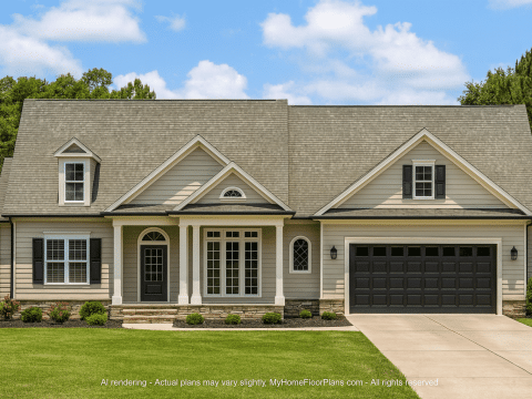 Elegant 1.5-Story House Plan with Open Floor Layout and CAD Blueprints