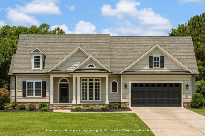 Elegant 1.5-Story House Plan with Open Floor Layout and CAD Blueprints