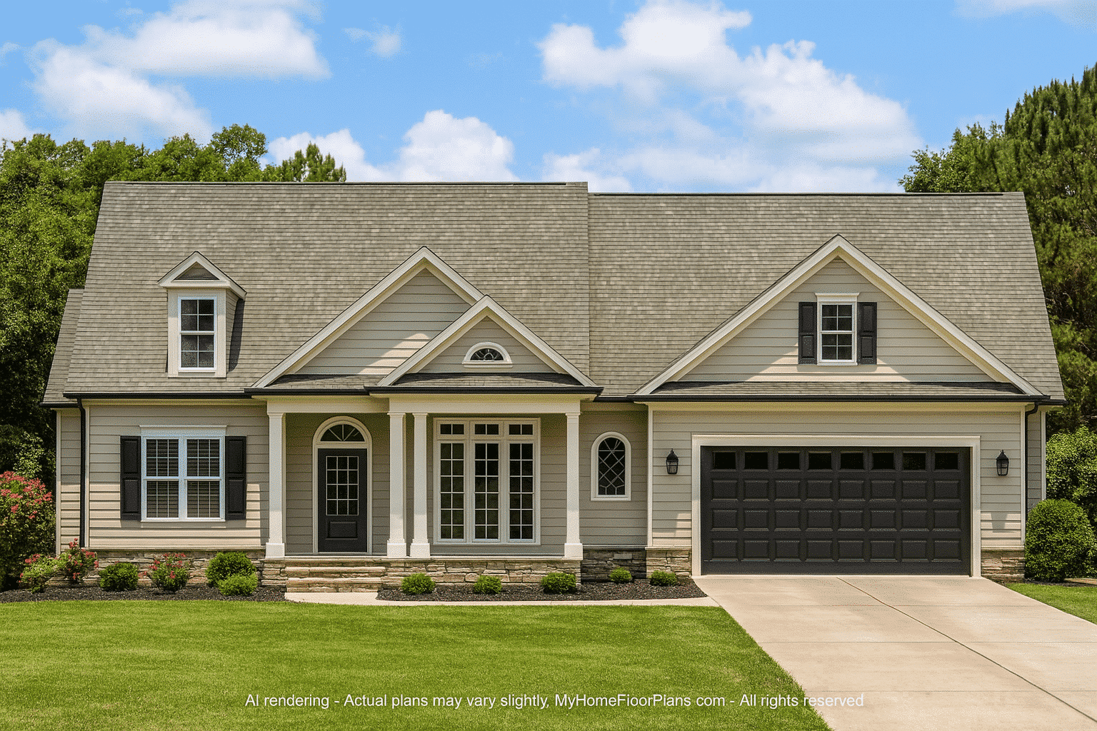 Elegant 1.5-Story House Plan with Open Floor Layout and CAD Blueprints