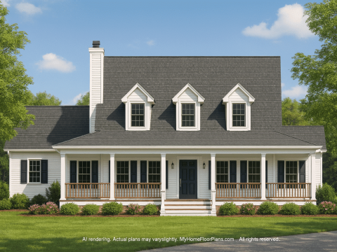 Elegant 1.5-Story House Plan with Wraparound Porch & CAD Designs