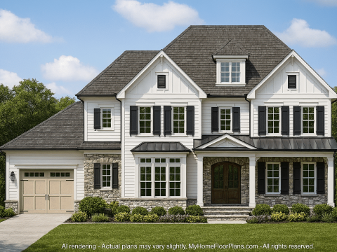 Elegant 2-Story Home Plan with 5 Bedrooms and CAD Designs