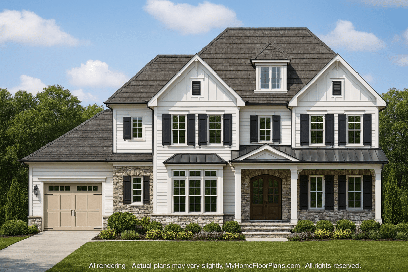Elegant 2-Story Home Plan with 5 Bedrooms and CAD Designs