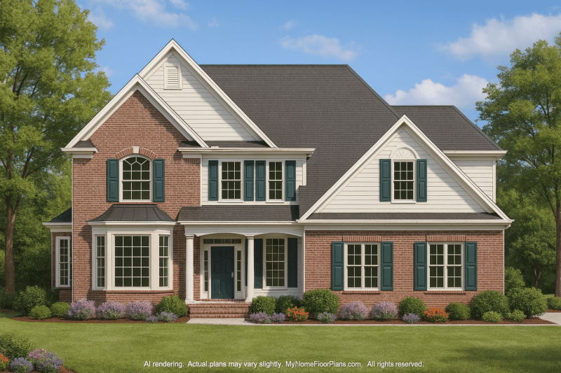 Elegant 2-Story Home Plan with CAD Blueprint & Modern Designs