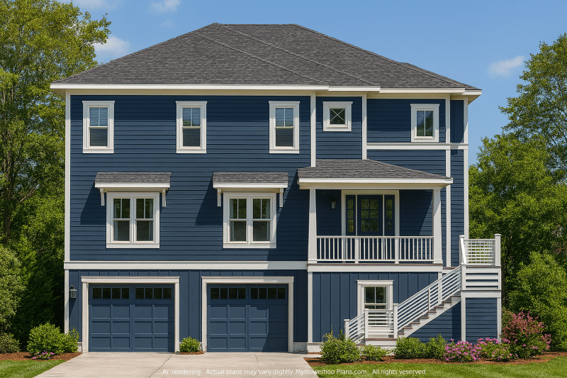 Elegant 2-Story Home Plan with Coastal Style & CAD Blueprints