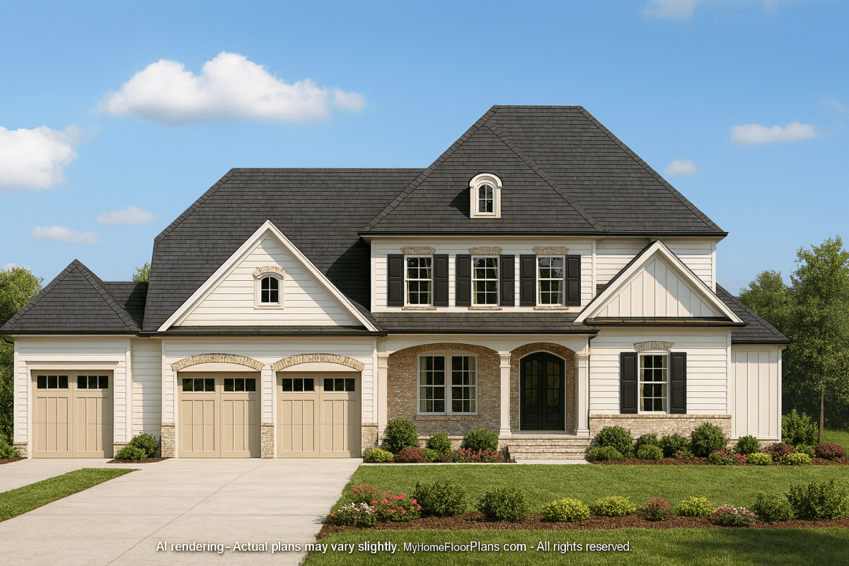 Elegant 2-Story House Design with Angled Garage & CAD Blueprints