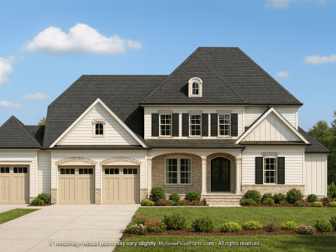 Elegant 2-Story House Design with Angled Garage & CAD Blueprints