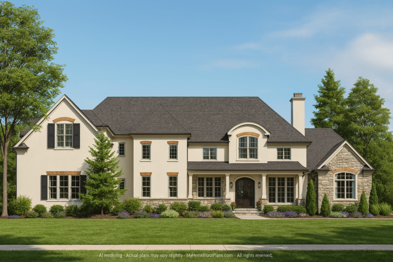 Elegant 2-Story House Floor Plan with Colonial & French Country Style