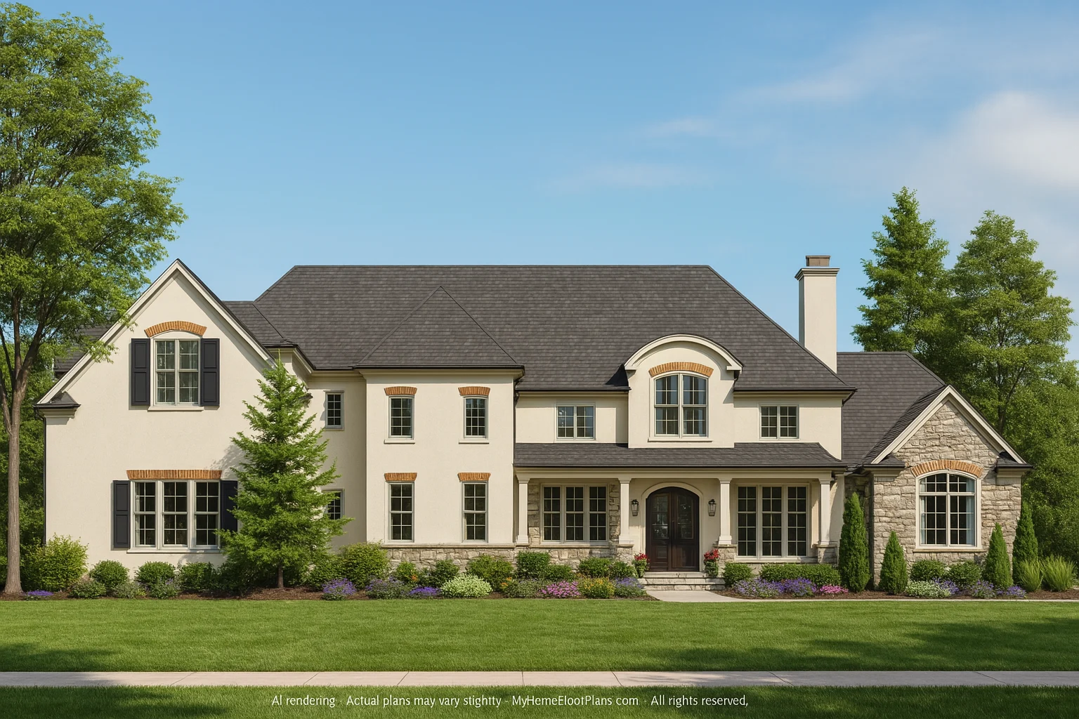 Elegant 2-Story House Floor Plan with Colonial & French Country Style