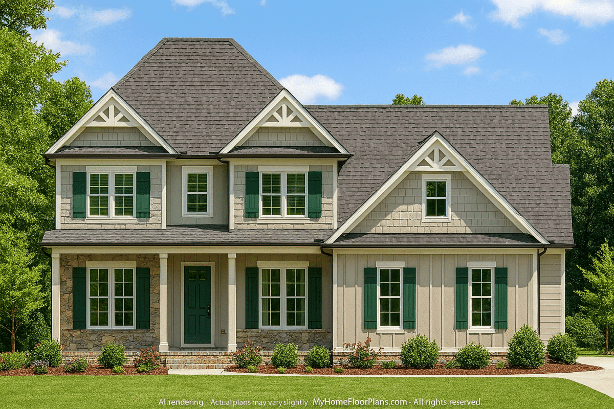 Elegant 2-Story House Plan with 4 Bedrooms and Craftsman Details