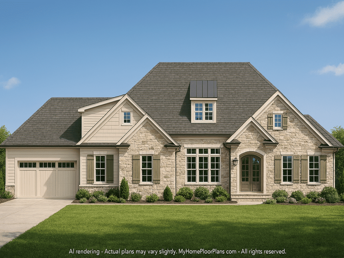Elegant 2-Story House Plan with Brick Detailing and Bonus Room