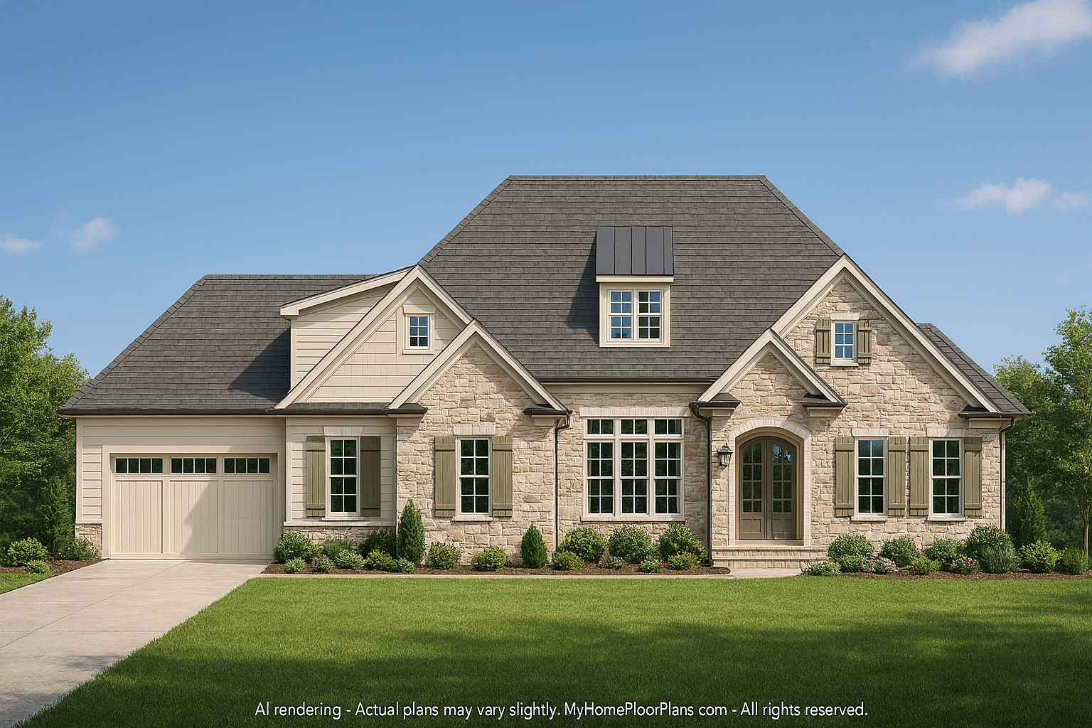 Elegant 2-Story House Plan with Brick Detailing and Bonus Room