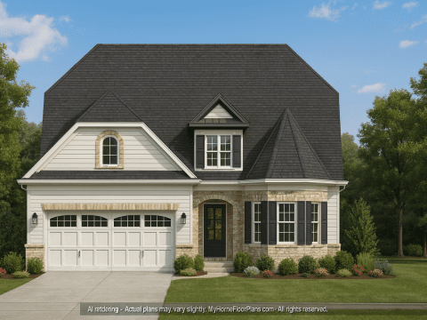 Elegant 2-Story House Plan with French Country Style & 4 Bedrooms