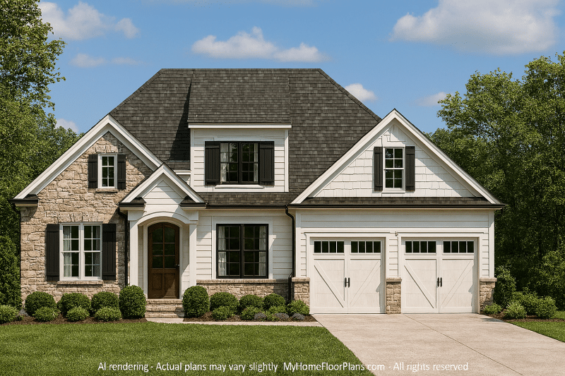 Elegant 2-Story House Plan with Spacious Floor Design and CAD Blueprints