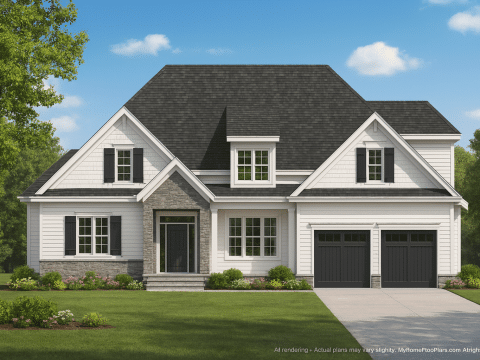 Elegant 2-Story House Plan with Vaulted Ceilings and Architectural CAD Designs