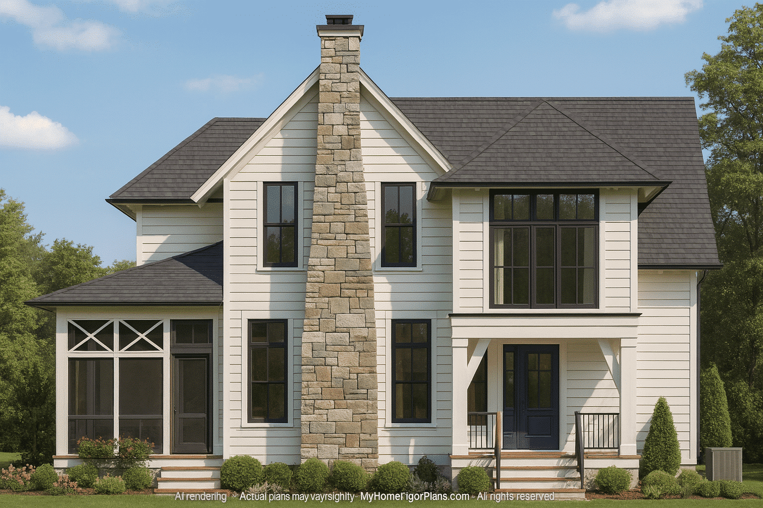 Elegant 2-Story House Plan with Vaulted Ceilings and CAD Blueprint