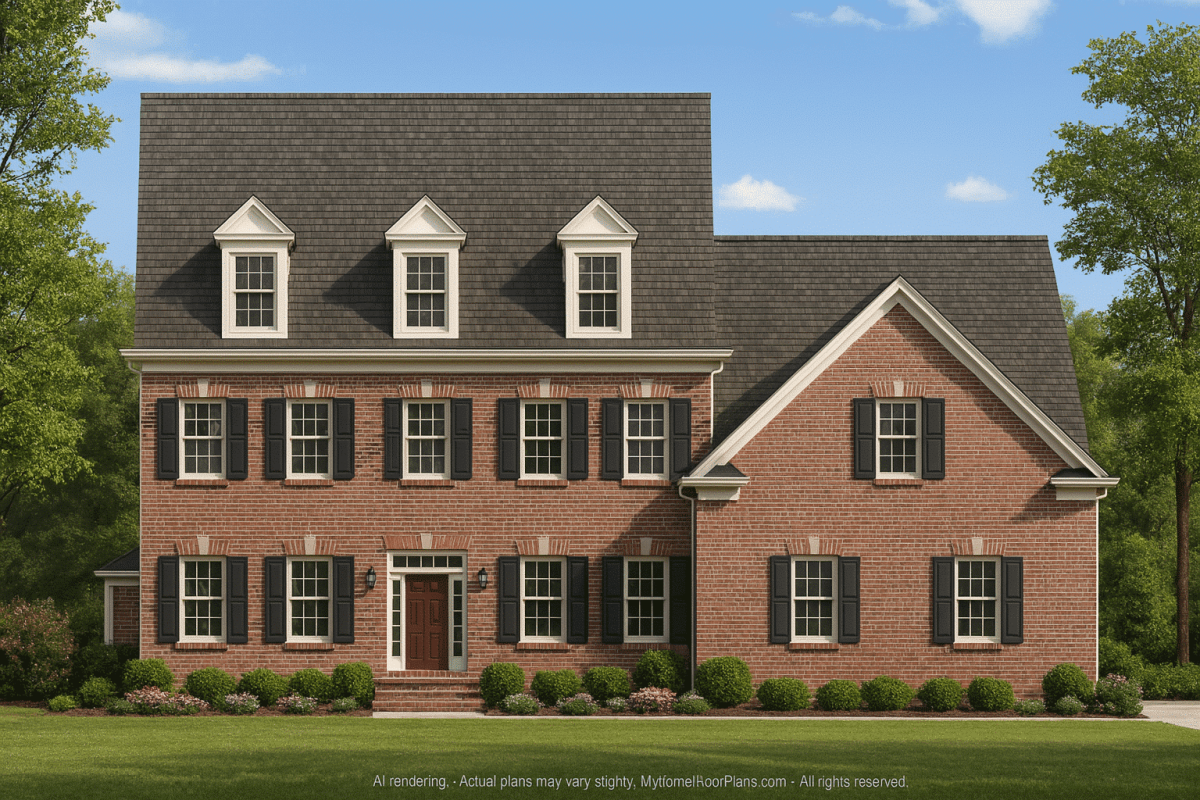 Elegant 2.5-Story Colonial Revival House Plan with CAD Floor Designs
