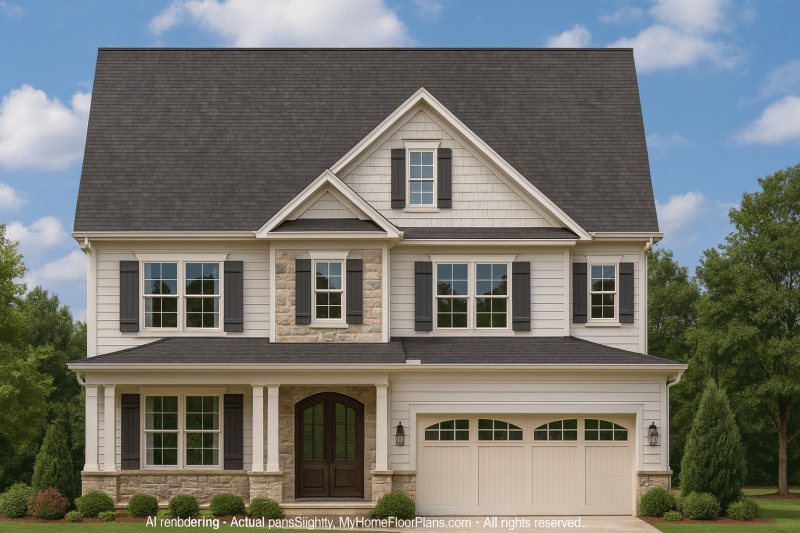 Elegant 2.5-Story House Design with CAD Blueprint and Craftsman Flair