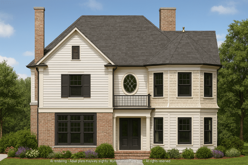 Elegant 2.5-Story House Plan with Colonial Revival Charm