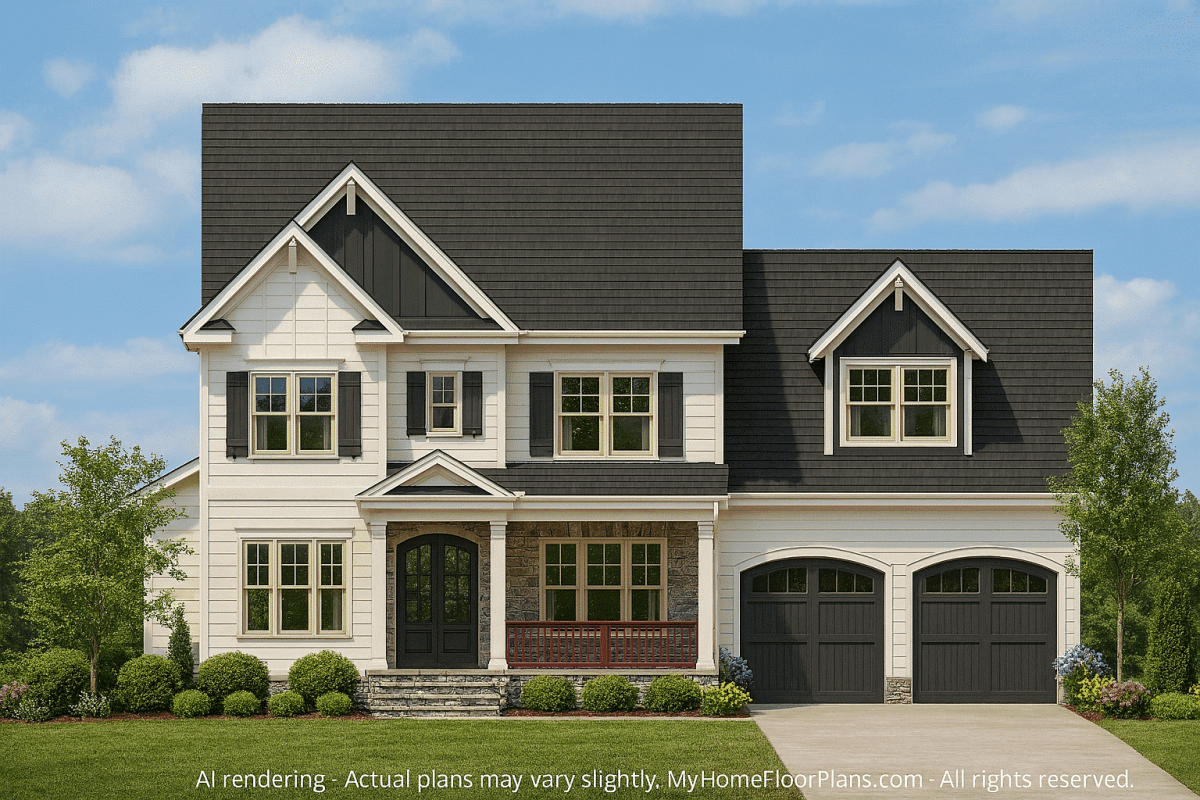 Elegant 2.5-Story House Plan with Dual Owner Suites and Vaulted Ceilings