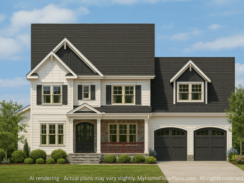 Elegant 2.5-Story House Plan with Dual Owner Suites and Vaulted Ceilings
