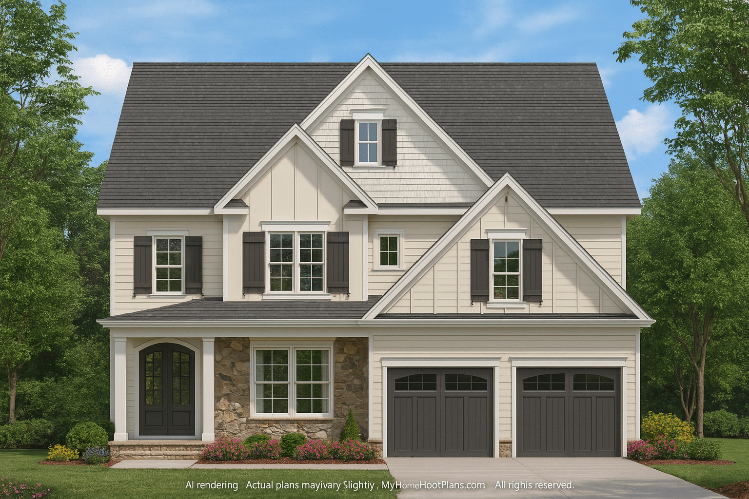 Elegant 3-Story Craftsman House Plan with Vaulted Ceilings & Open Layout