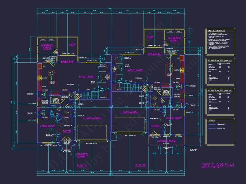 Elegant 3-Story Duplex House Plan with CAD Blueprint Designs