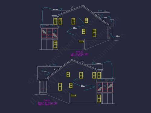 Elegant 3-Story Duplex House Plan with CAD Blueprint Designs