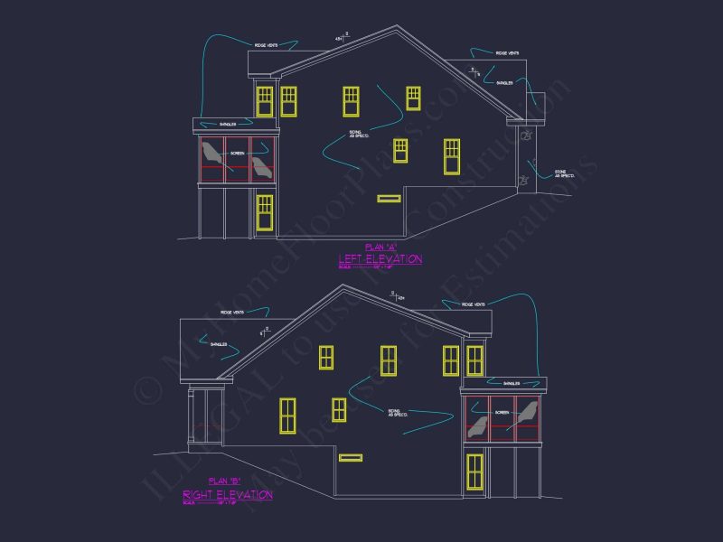 Elegant 3-Story Duplex House Plan with CAD Blueprint Designs