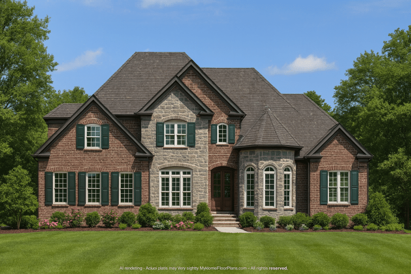 Elegant 3-Story House Plan with European Design and Vaulted Ceilings