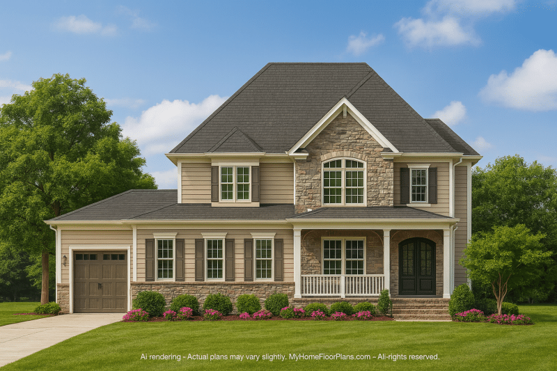 Elegant 3.5-Story Traditional House Plan with Spacious Layout & Vaulted Ceilings