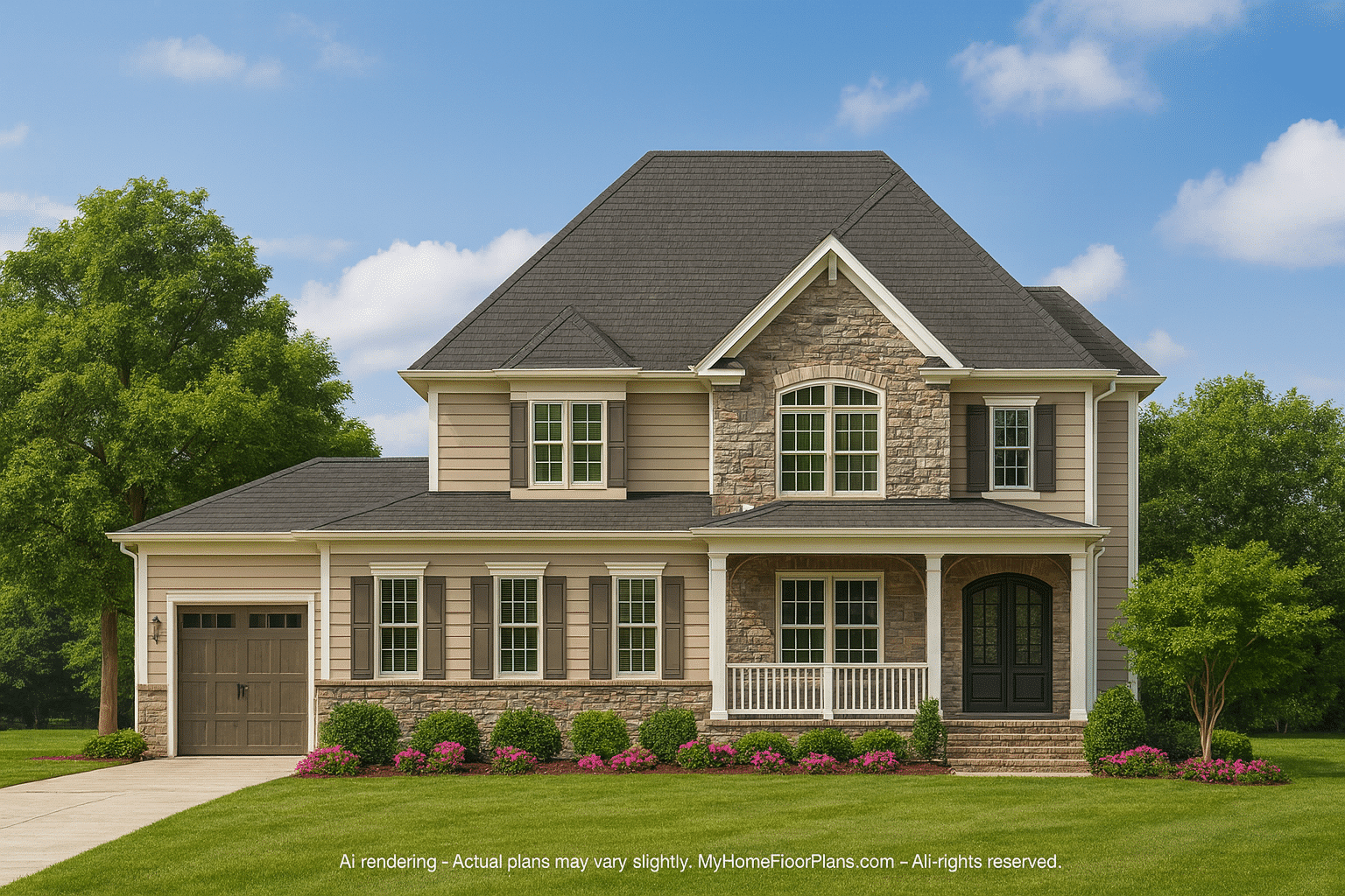 Elegant 3.5-Story Traditional House Plan with Spacious Layout & Vaulted Ceilings