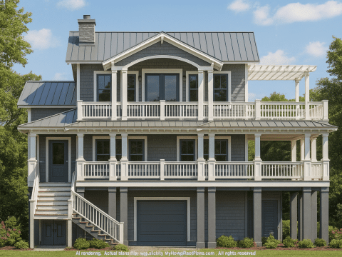 Elegant Beach Home Plan with CAD Blueprint & Unique Designs